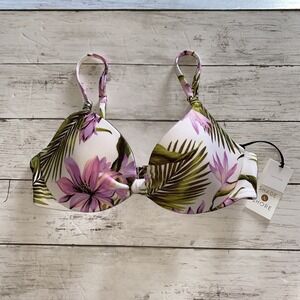 Shade & Shore 34B Bikini Top White Purple Green Floral Tropical Target Swim New